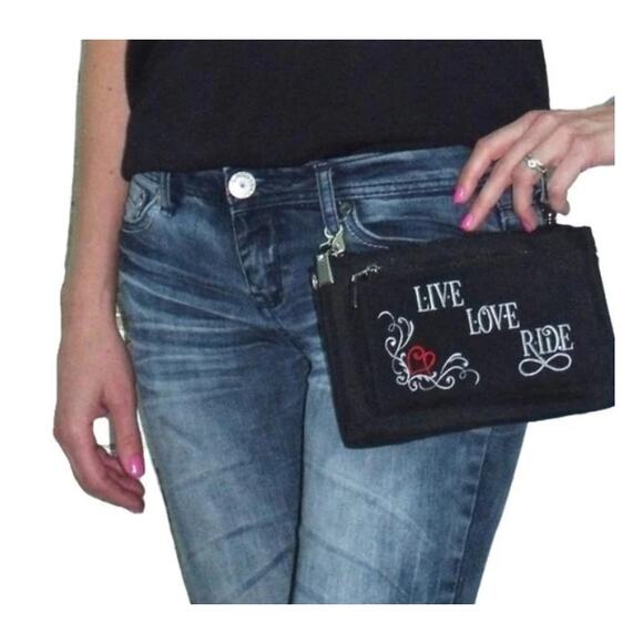 Open Road Girl Hip Crossbody Motorcycle Studded Rhinestone Glitter Canvas Purse - Picture 3 of 3